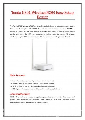 Tenda Genuine N301 Wireless N300 Easy Setup Router